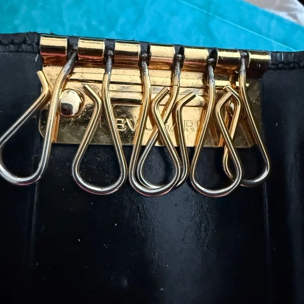 Bulgari Glossy Black Key and card Holder with Gold Chain So pretty!